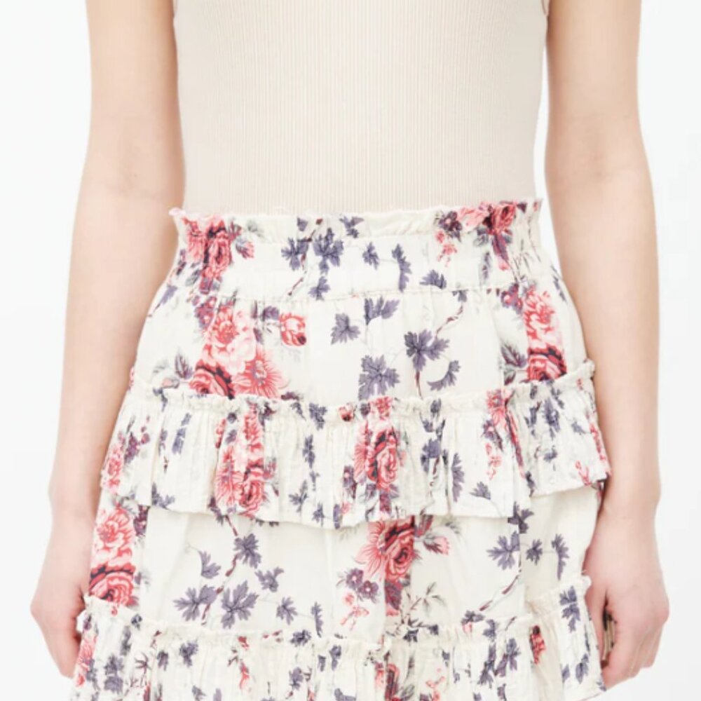 NEW LoveShackFancy Ruffle Mini Skirt in Multi Floral - Picture 2 of 3